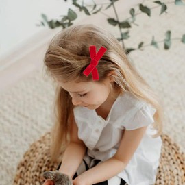 Cute 3.2" Red Assorted Velvet Bow Hair Clips for Baby Girls, Toddlers, Kids, and Teens - 2 Pack