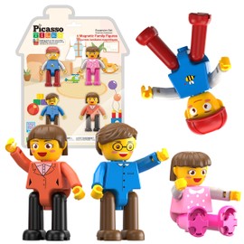 PicassoTiles Magnetic 4 Family Action Figures Toddler Toy Magnet Expansion Pack Educational Add-on STEM Learning Kit Toys Pretend Playset for Construction Building Block Tiles Child Brain Development