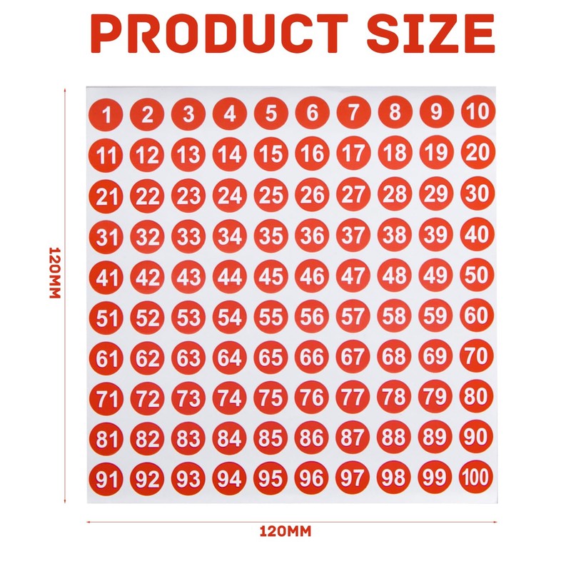 Aruicheng Number Stickers 16 Sheets 1-100 Small Round Numbers Stickers