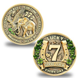Lucky Charms Good Luck Charms Coin for Lottery Scratcher, Lucky Token with Four Leaf Clover and Elephant, Prosperity Success Protection Amulet for Wallet