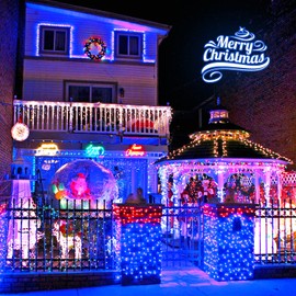 POTIVE 2 Pack Blue Solar Christmas Lights Outdoor Waterproof, Each 42.7 ft 100 LED Solar Powered String Lights, 8 Modes Solar Twinkle Lights for Garden Yard Patio Tree Porch Christmas Decorations