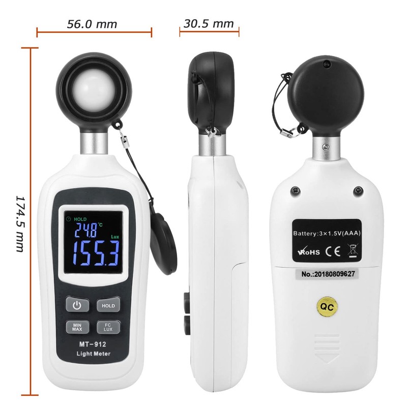 C-Timvasion Digital Illumination Meter, Integrated Thermometer & Illumination Meter, Measures