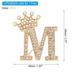 PATIKIL Letter Brooch Pin 2 Crown Initial Rhinestone Alphabet M Letter Lapel Badge Pin for Women Suit Dress Coat Closes Craft Gold/Silver Tone, Alloy Steel Rhinestone Alloy Steel Beads Rhinestone