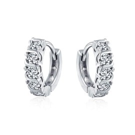 Simple Round Solitaire Cubic Zirconia CZ Wave Set Kpop Hoop Huggie Earrings For Women For Men .925 Sterling Silver