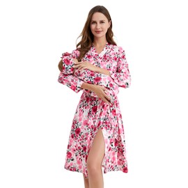 Galabloomer Maternity Robe and Baby Receiving Blanket, Matching Mommy Labor Delivery Robe and Swaddle Set