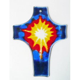Glass Cross Colourful Approx. 18 x 14 cm