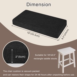 OVOV Set of 2 Bar Stool Cushions Rectangle Saddle Stool Cushion with Straps Non-Slip 2" Thick High-Resilience Foam with Machine Washable Cover 18" x 9.5" (Black)