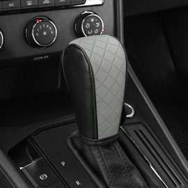 QQWD Leather Car Gear Shift Cover, Anti-Slip Dust Gear Shift Knob Cover for Shift Lever Protection, Universal Car Decor Accessories Shifter Stick Protector Suitable for Cars, Trucks, SUVs(Black/Grey)