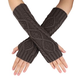 Hand Warmer Fingerless Knitted Arm Warmer Half Finger Winter Gloves Wrist Arm Pulse Warmer Mittens Wrist Warmer Rhombus Pattern Arm Warmers Knitted Gloves for Women Girls, coffee