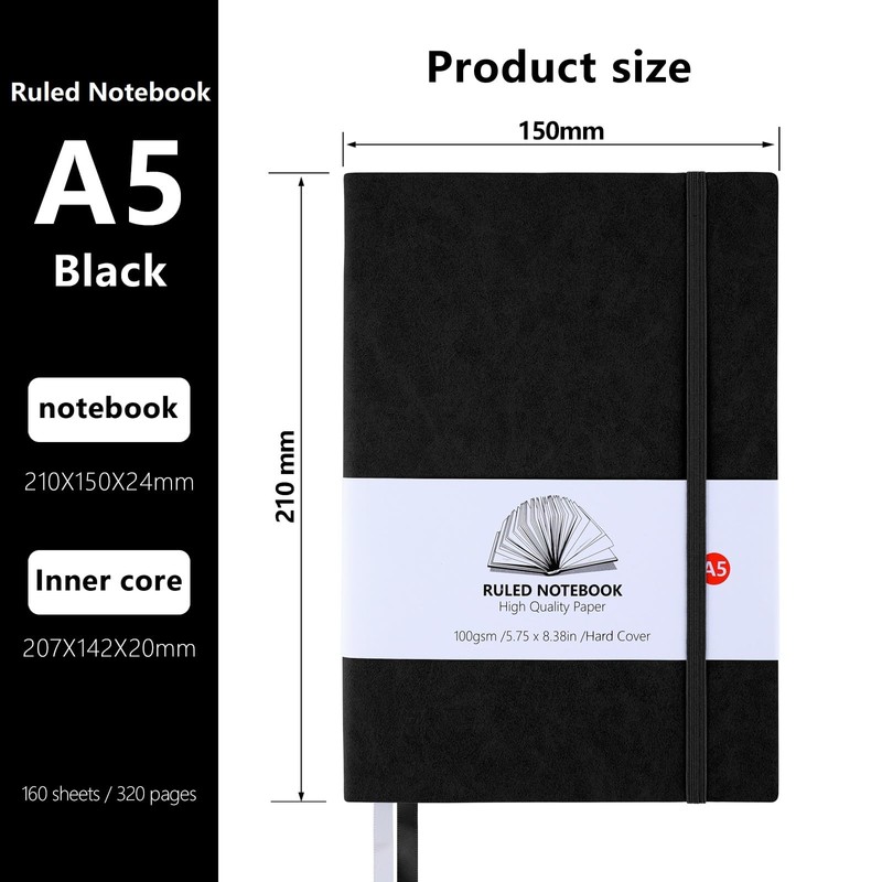 Notebook A5, Thick A5 Notebook Lined Journal 320 Pages 100gsm