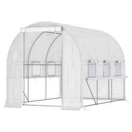 Outsunny 9.7' x 6.5' x 6.5' Walk-in Tunnel Greenhouse, Outdoor Green House with Anti-Tear PE Cover, Zipper Doors and Mesh Windows, White