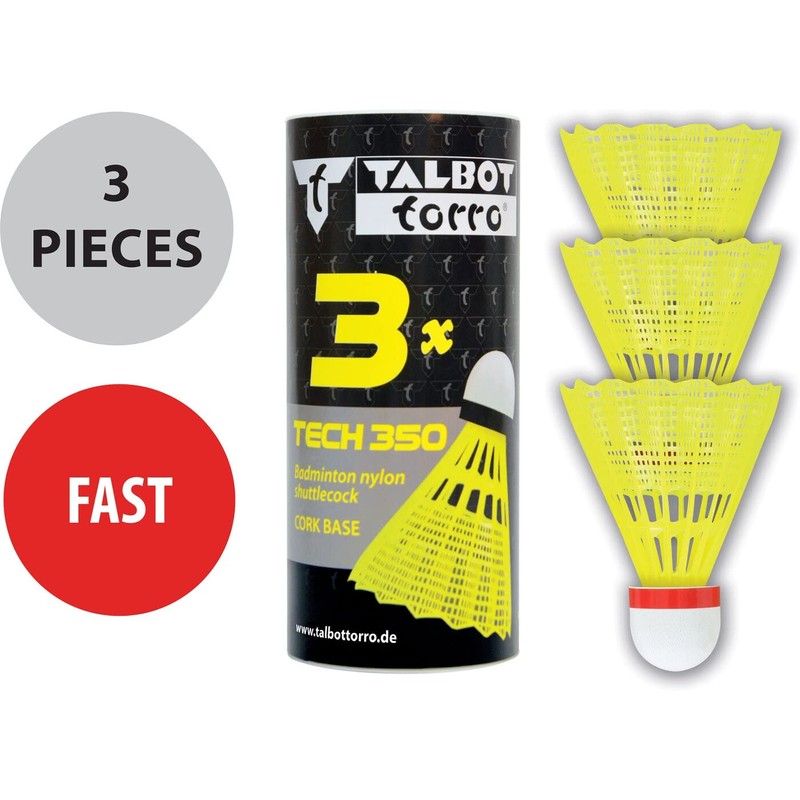 Talbot-Torro Tech 350, Nylon Shuttlecocks, Tube of 3 pcs.
