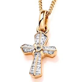 Old English Jewellers 9ct Yellow Gold on Silver Real Diamond Cross Pendant Necklace + 16 18 20 inch Chain (20)