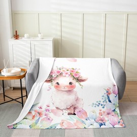 Feelyou Cute Sheep Flannel Fleece Throw Blanket 40"x50" Kids Cartoon Animal Plush Blanket for Boys Girls Teens Flower Floral Print Fuzzy Blanket Farm Zoo Garden Theme All Season Bed Blanket