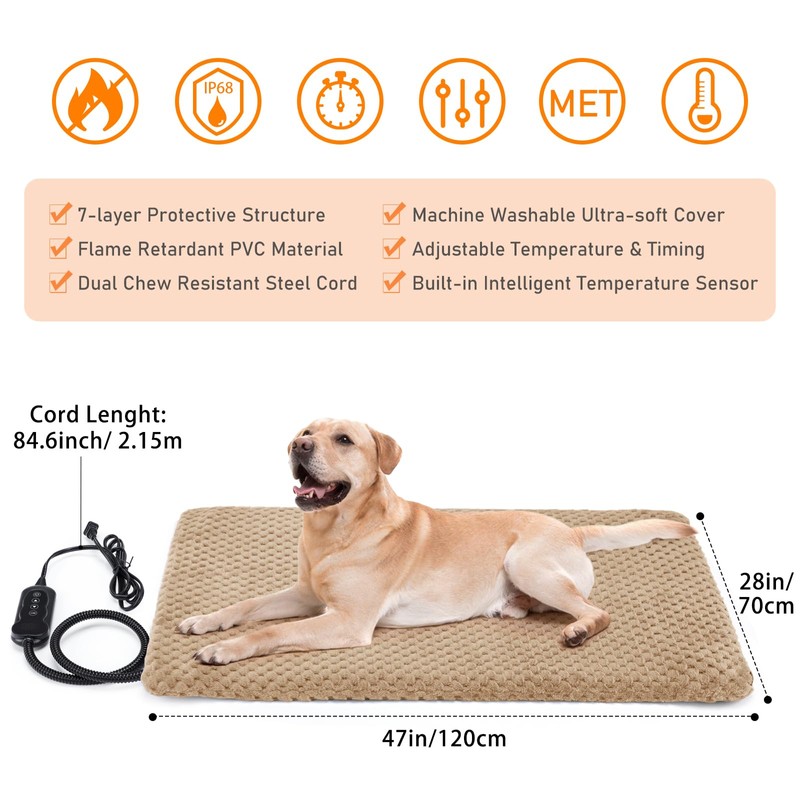 INVENHO Extra Large Pet Heating Pad, Adjustable Temperature Waterproof Dog
