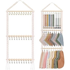 POVETIRE Pacifier Clip Holder Baby Bibs Organizer, Neutral Baby Bandana Drool Bibs Holder - Baby Burp Cloths Organizer Storage Hanging Wall Decor for Nursery Newborn Infant Girls and Boys Room