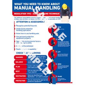 Manual Handling Safety Poster A4 LAMINATED Workplace Heath & Safety Sign