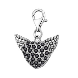 Quiges 925 Silver Charm Pendant Hearts with Crown with Lobster Clasp for Bracelets, Glass enamel Glass, Cubic Zirconia