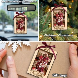 Family Picture Frame Christmas Ornaments 2025, Fits 2x3in Photo Displays Xmas Wooden Photo Frame, Christmas Tree Ornament Decorations, Family Member Gifts, Gift for Mom Dad, Kids, Friends