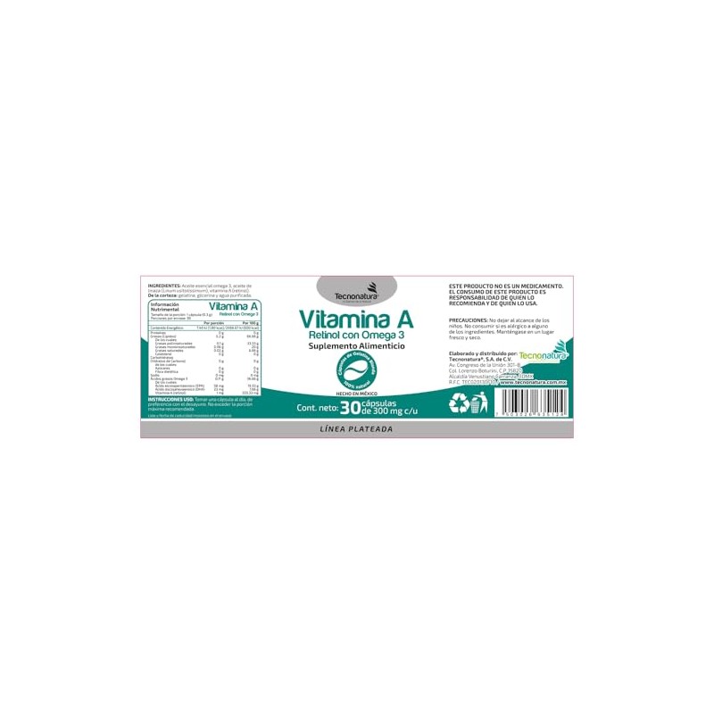VITAMINA A RETINOL CON OMEGA 3 c/30 capsulas TECNONATURA