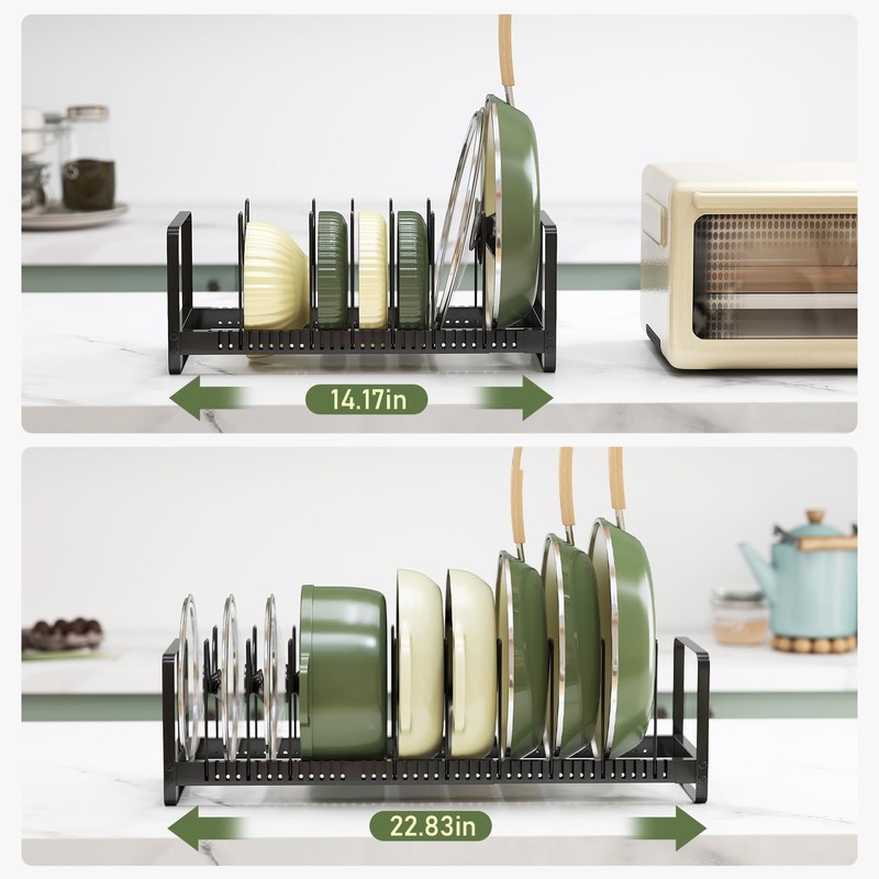 MUDEELA Pot Rack Pan Organizer inside Cabinet - Expandable Pot