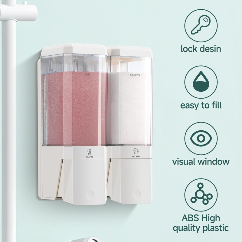 Shampoo and Conditioner Dispenser 2 Chamber No Drill Shampoo Dispenser