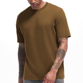 VEIISAR Men's Heavy Weight Crew Neck T-Shirt Mens Premium Cotton Tee Brown XL
