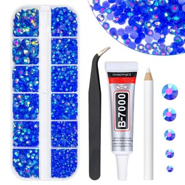 qiipii Royal Blue AB Resin Rhinestones w B7000 Jewelry Glue for Bedazzling Crafting 2mm 3mm 4mm 5mm 6mm Dark Blue Flatback Jelly Stones Diamonds Gems Charms for Nails Face Eyes Makeup Tumblers Crafts