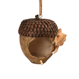 Hvfun Hanging Bird Houses for Outside, Acorn-Shaped Resin Birdhouse with Squirrel Design for Outdoors Decorative Birdhouses,