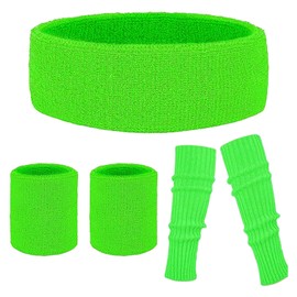 8Pc Vintage 70s Disco Party Set - Groovy Yoga Glasses, Headband, Wristbands, Leg Warmers & Earrings for Disco Night, Cosplay, Neon Rave (Unisex Retro Costume Accessories)(Green)