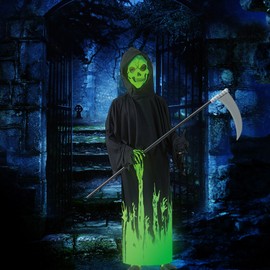 Angenster Grim Reaper Cosplay Costume, Halloween, Children's 3-Piece Set, Full Body Cosplay, Skull Skull, Costume, Luminous Costume, Ghosts, Cloak, Fear, Costume, Liver Testing, Christmas, School