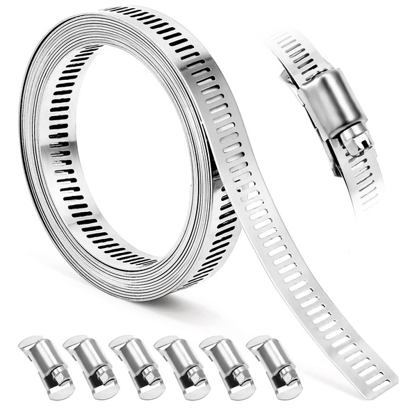 Homanu Hose Clamps, DIY 8.5 FT Metal Strap + 6