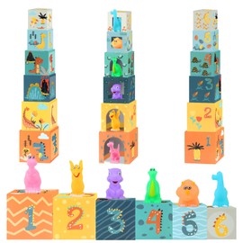 AGARELE Baby Stacking Cube and Stacking Tower for 1 2 3 Years Toddlers Old Preschool Learning Numbers Nesting Boxes Dinosaur Montessori Bath Toy Gifts for Baby Boy Girl