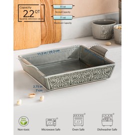 Bonquicken Baking Dishes for Oven, Casserole Dish for Baking, Roasting & Cooking, Square Cooking Pans for Oven, Four Sides Embossed Lasagna Pan with Handles, Microwave & Dishwasher Safe, Cool Gray