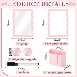 Jingmore Scalloped Magnetic Locker Accessories Kit Back to School Essentials 6 Pieces Includes Whiteboard Mirror and Organizing Supplies Cute Locker Organizer Decoration for School (Pink)