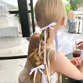 VOBOBE 4PCS Hair Bows for Women Girls, White Tassel Ribbon Bowknot Hair Clips Barrettes for Girl with Long Tail, Solid Satin Hair Accessories (White)