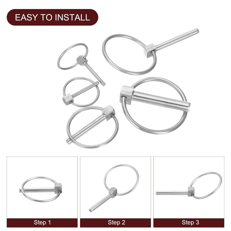 4 Pack Stainless Steel Linch Pins with Ring, Round Shaft