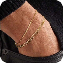 FOXGIRL Bracelet Stack Mens Bracelet Ankle Bracelets For Men Waterproof Men Jewelry Gifts For Men Charm Bracelet Back To School Gifts Fashion Accessories - Color: gold, Size: 8.5 Inch