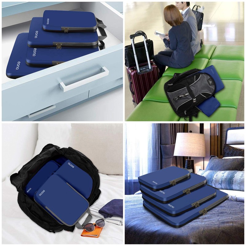 Eono Compression Packing Cubes, Luggage Organiser Set, Extensible Suitcase Organiser,