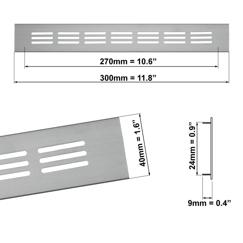 40x300mm Air Vent Cover - Aluminium Ventilation Grille - Silver