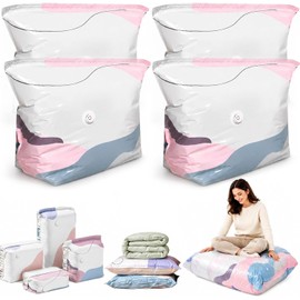 No Pump Vacuum Storage Bags, 3D Vacuum Storage Bags without Pump for Closet Organization, Cube Vacuum Compression Seal Bags for Clothes, Comforters, Blankets，4*M