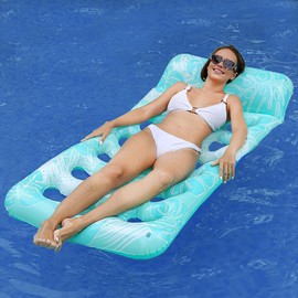 VastCart Inflatable Floating Lounge Chair for Adults – Maple Leaf Design with Heart-Shaped Holes, Head Pillow for Relaxation, Floating Bed for Swimming Pools, Lakes, Beach, Sunbathing (Green)