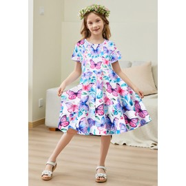 RAISEVERN Little Girl Dresses Butterflies Animal Short Sleeve Party Sundress Kids Casual Swing Birthday Dress Size 6