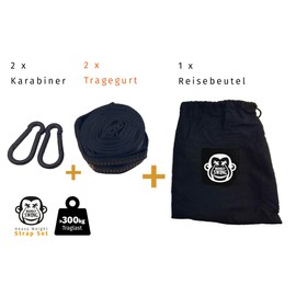 Monkey Swing Hängematte Aufhängeset Befestigungsset >300kg Traglast,2X Karabiner + Schlingen im Tragebeutel - leicht, strapazierfähig,robust-dreifach vernäht I für Schaukel, Garten, Camping