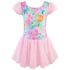 Gymnastics Leotards for Girls Toddler Ballet Dance Dress Outfits 9 10 Kids Sleeveless Gymnastic Biketard with Shorts Sparkly Pink Floral Dancwear Unitards Clothes Bodysuit (Pink Floral, 9-10 Years)