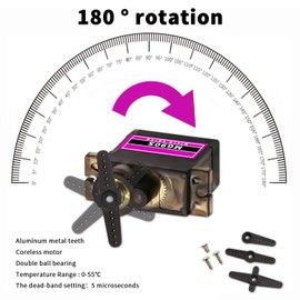 DaFuRui 5pack MG90S Servo Motor， Mini 9G MG90S Micro Servo Metal Geared Motor for Arduino RC Robot Helicopter Airplane Boat Controls