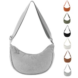Uwiyo Crescent Moon Bag Women's Cord Crossbody Moon Bag Hobo Halfmoon Bag Half Moon Shoulder Bag Dumpling Shoulder Bag with Adjustable Strap for Women Girls (Grey), gray