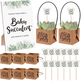 145 Pcs Succulent Baby Shower Party Favor Include 1pcs Wooden Table Sign 72pcs Kraft Succulent Pots and 72pcs Small Succulent Tags for Baby Shower Party Favors Guest Gift