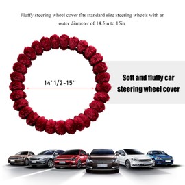 SHMZK Fluffy Car Steering Wheel Cover, 14.5-15 Inches Anti-Slip Plush Fuzzy Steering Wheel Protector, Soft Warm Steering Wheel Cover Interior Decor for Women Girl, Car Accessories (Red)