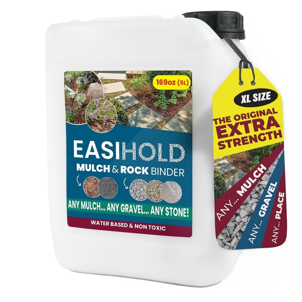 EASIHOLD Rocks - 1.3 Gal Gravel Glue for Pea Gravel, Rock Glue and Mulch Glue in XL Saver Size. Lasts up to 3 Years, Non Toxic, Ready to Use, Fast Drying.
